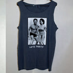 Load image into Gallery viewer, The &#39;BIRTHDAY PARTY&#39; Tank Top Shirt (Fried Navy Blue in color) is sure to beat the heat this summer while layin&#39; the vibe out pretty clearly:  Let&#39;s flippin&#39; party!  This stylish, soft, and comfy Tank Top Shirt is slightly wider than your ordinary tee; it&#39;s a loose fit and extremely comfy on those hot summer days.  In length, it runs similar to a normal T Shirt, if anything 1/2&quot; shorter.  It&#39;s got that 90&#39;s tank style going strong! Designed by No Wave NC
