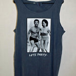 Load image into Gallery viewer, The &#39;BIRTHDAY PARTY&#39; Tank Top Shirt (Fried Navy Blue in color) is sure to beat the heat this summer while layin&#39; the vibe out pretty clearly:  Let&#39;s flippin&#39; party!  This stylish, soft, and comfy Tank Top Shirt is slightly wider than your ordinary tee; it&#39;s a loose fit and extremely comfy on those hot summer days.  In length, it runs similar to a normal T Shirt, if anything 1/2&quot; shorter.  It&#39;s got that 90&#39;s tank style going strong! Designed by No Wave NC
