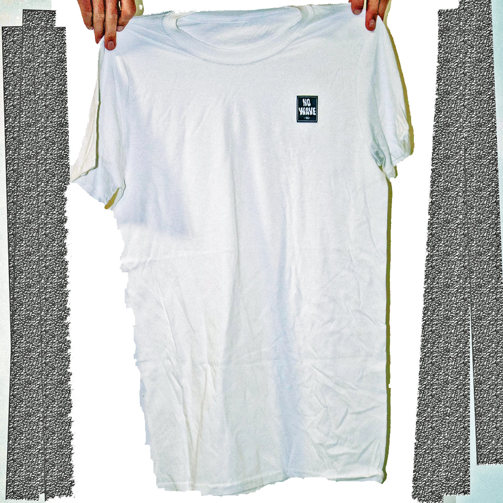 The GUNCLUB T-Shirt by No Wave NC is simple and elegant in all white with a small black patch at left chest.  Designed in Wrightsville Beach, NC and inspired by Jeffrey Lee Pierce and The Gun Club; some of the most creative punk rock to date!  Made in Wrightsville Beach North Carolina